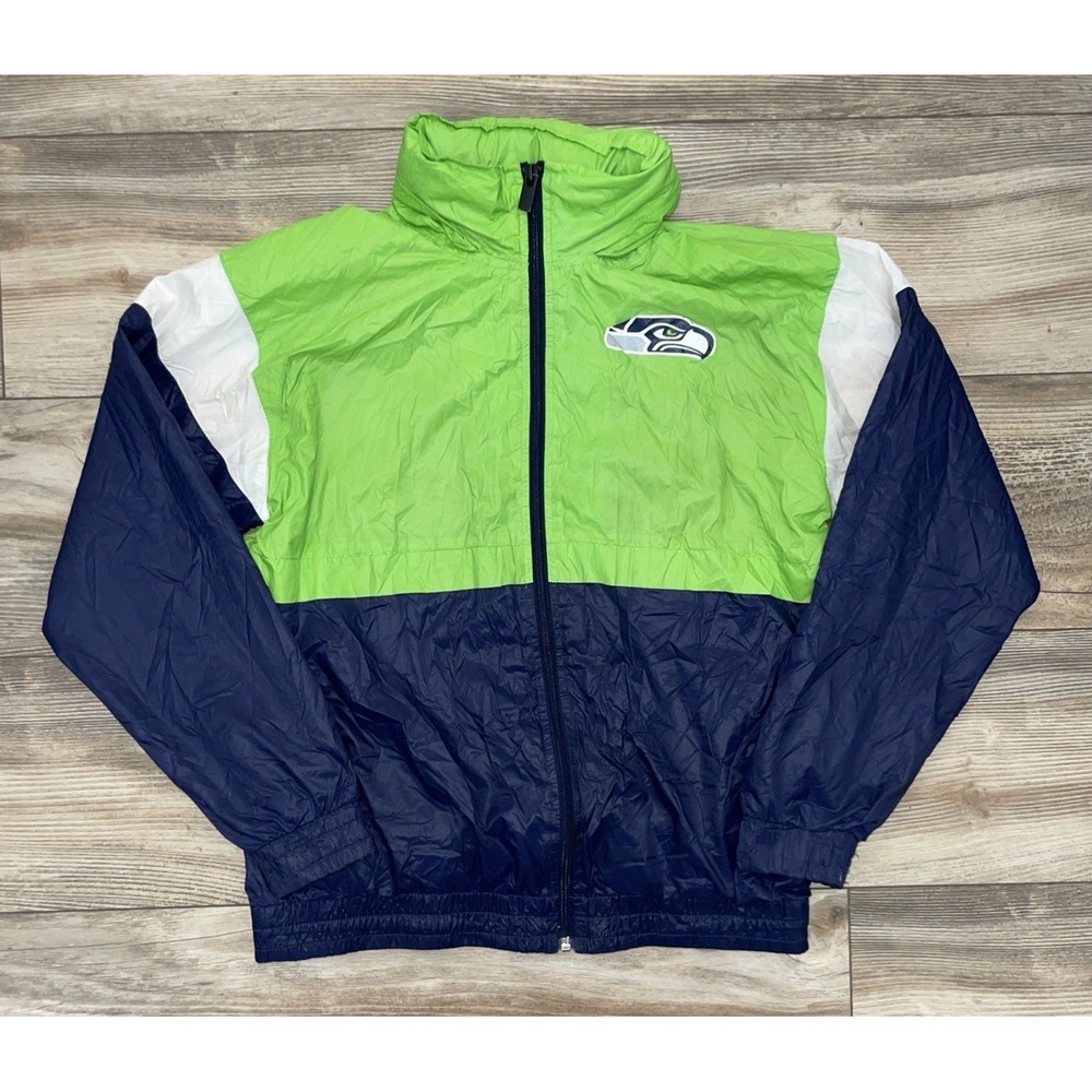 NFL Team Apparel Seattle Seahawks Nylon Jacket Hooded Youth 10-12 Medium